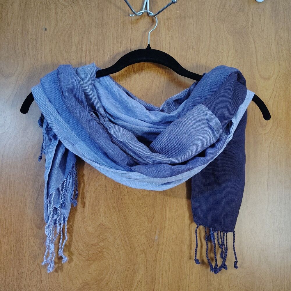 Relativity Purple Colorblock Scarf Shawl W/ Fringe 80in X 28in Boho Chic